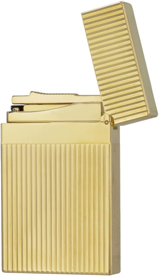 Classic Lighter, Brass refillable,Gold Bar Lighters, Adjustable Soft Flame,Side Slide Lgnition Steel Tone for Men Dad Husband