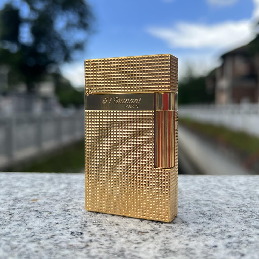 Classic Diamond Head Lighter, Clear Ping Sound, Refillable, Vintage Trench Metal Lighters, Adjustable Soft Flame, Unique Gift for Men Father Husband Boyfriend Friend (Gold)