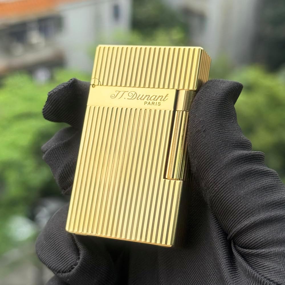 Classic Lighter, Brass refillable,Gold Bar Lighters, Adjustable Soft Flame,Side Slide Lgnition Steel Tone for Men Dad Husband