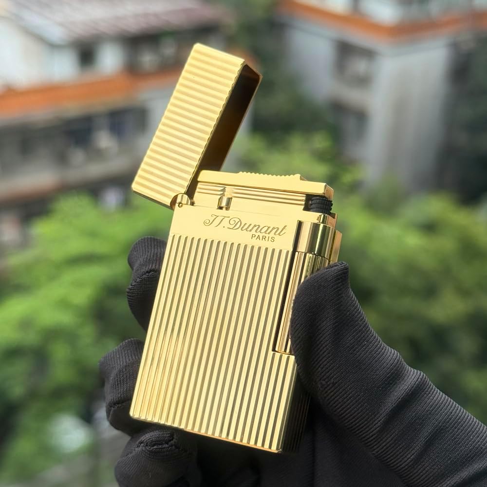 Classic Lighter, Brass refillable,Gold Bar Lighters, Adjustable Soft Flame,Side Slide Lgnition Steel Tone for Men Dad Husband