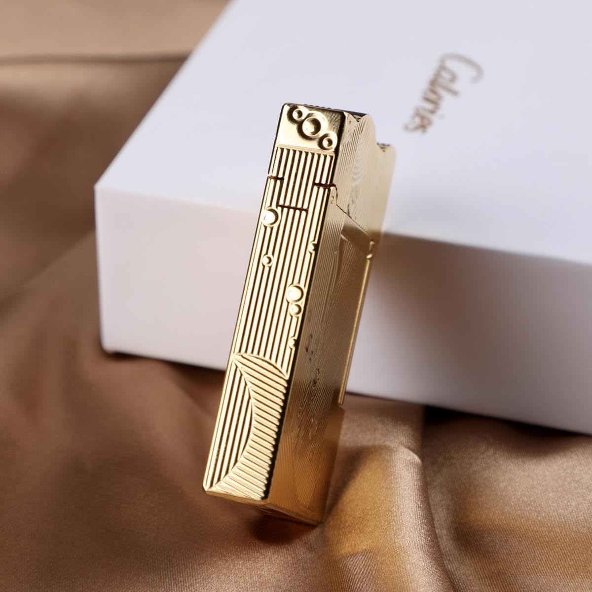 Sanji Lighter Luxury Present Box Packaging Metal Mermaid Lighters Retro Nostalgic One-Piece Pulley Refillable Kerosene Soft Flame Lighter Butane Free Birthday (Yellow)