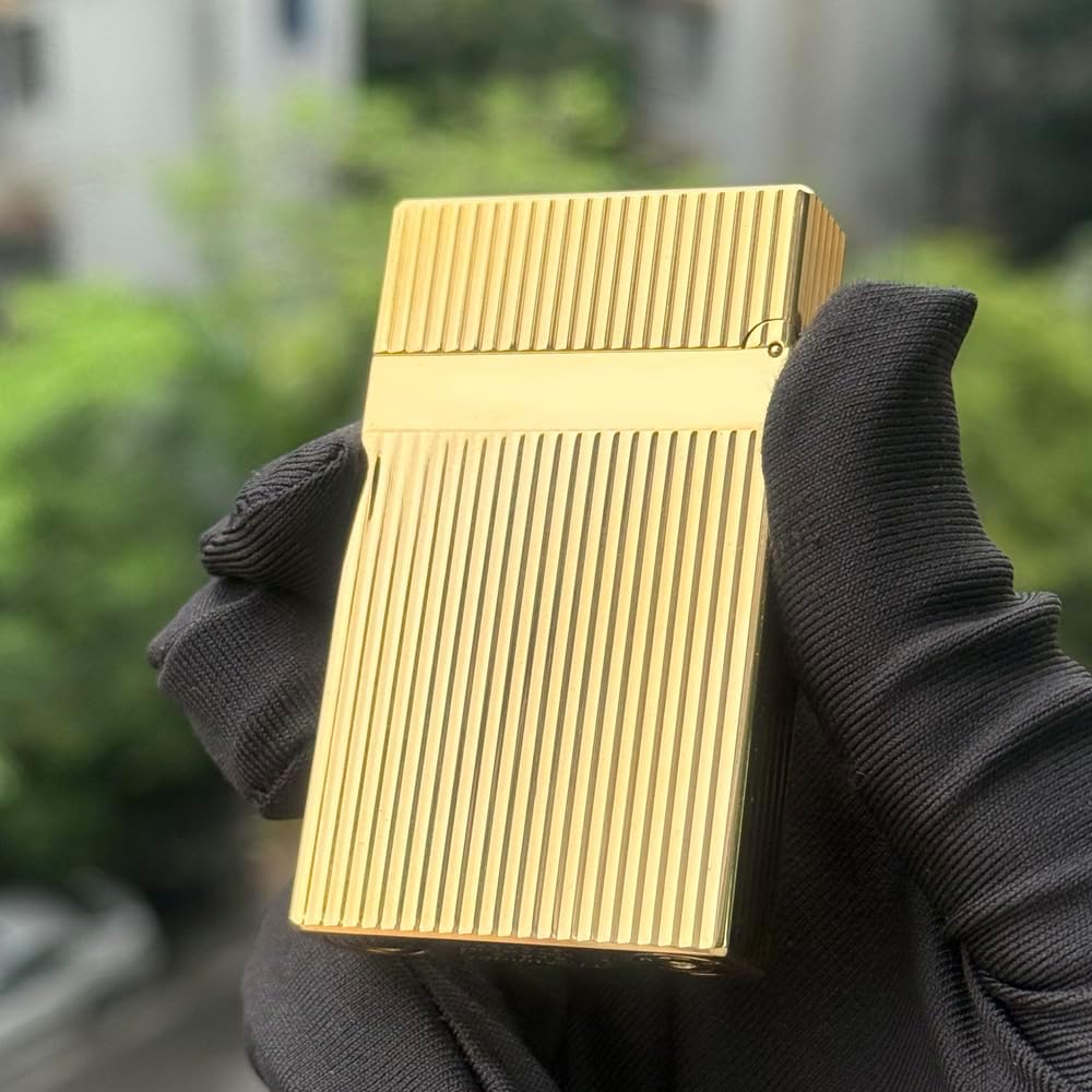 Classic Lighter, Brass refillable,Gold Bar Lighters, Adjustable Soft Flame,Side Slide Lgnition Steel Tone for Men Dad Husband
