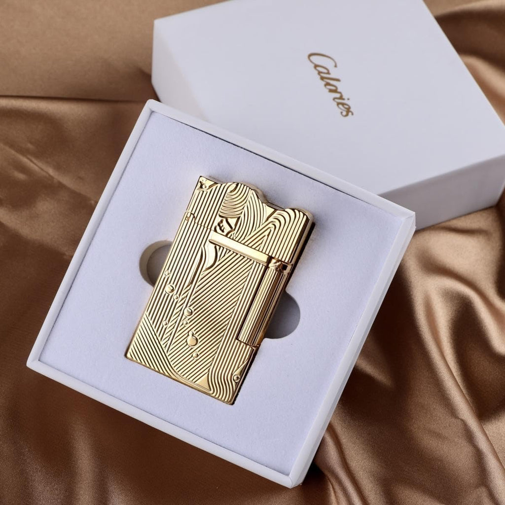 Sanji Lighter Luxury Present Box Packaging Metal Mermaid Lighters Retro Nostalgic One-Piece Pulley Refillable Kerosene Soft Flame Lighter Butane Free Birthday (Yellow)