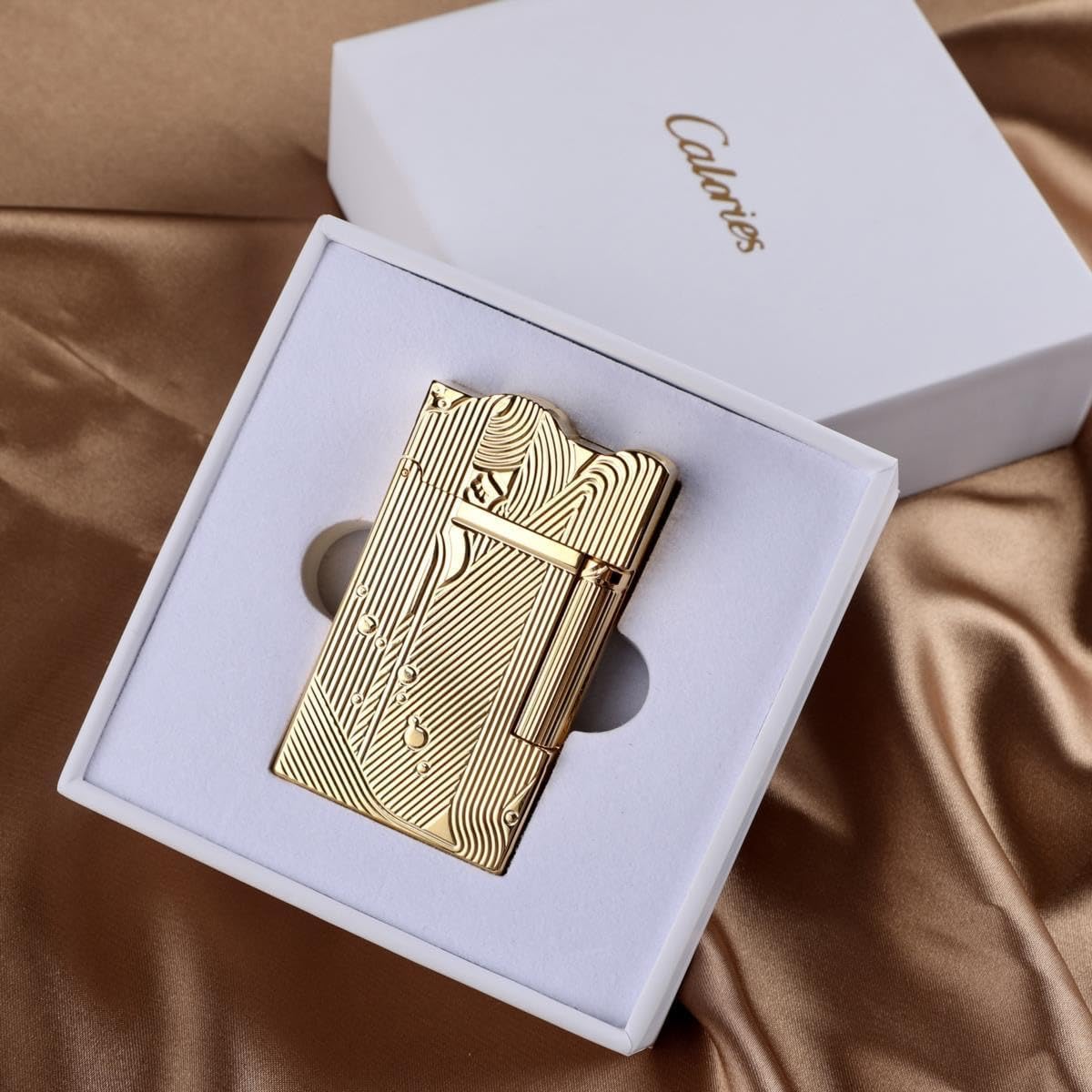 Sanji Lighter Luxury Present Box Packaging Metal Mermaid Lighters Retro Nostalgic One-Piece Pulley Refillable Kerosene Soft Flame Lighter Butane Free Birthday (Yellow)