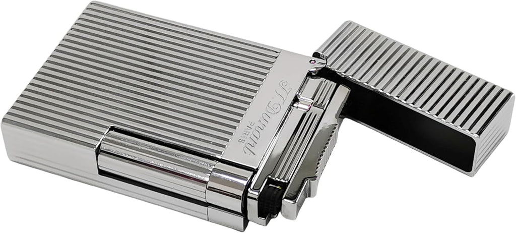 Classic Lighter,Vertical Lines Silver Lighters,Soft Flame,Refillable, lighters That Ping,Gift for Men Dad Boyfriend