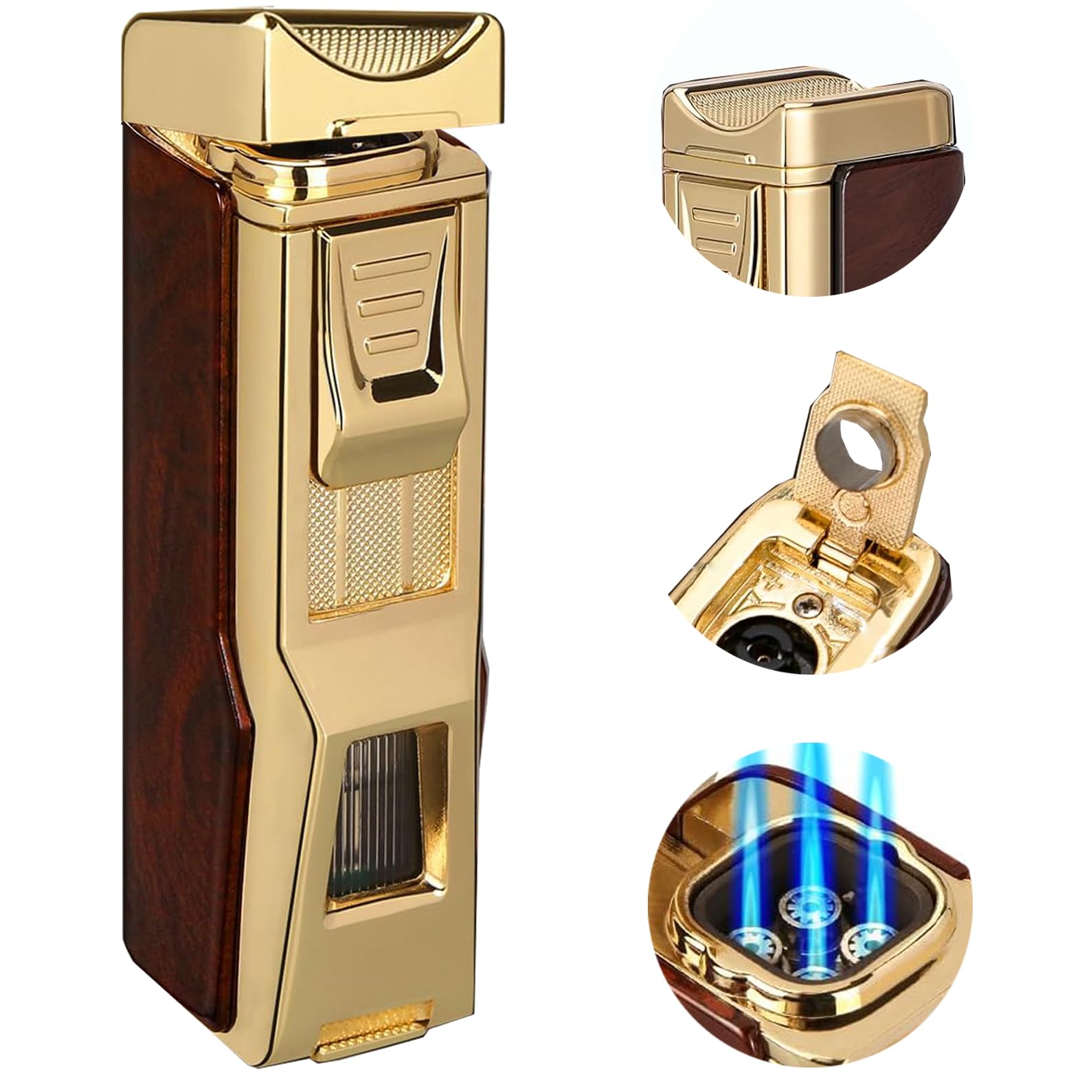 Torch Lighter, 4 Jet Flame Lighter with Punch & Holder - Refillable Butane Windproof Torch Lighter-Premium Gift for Men (B)