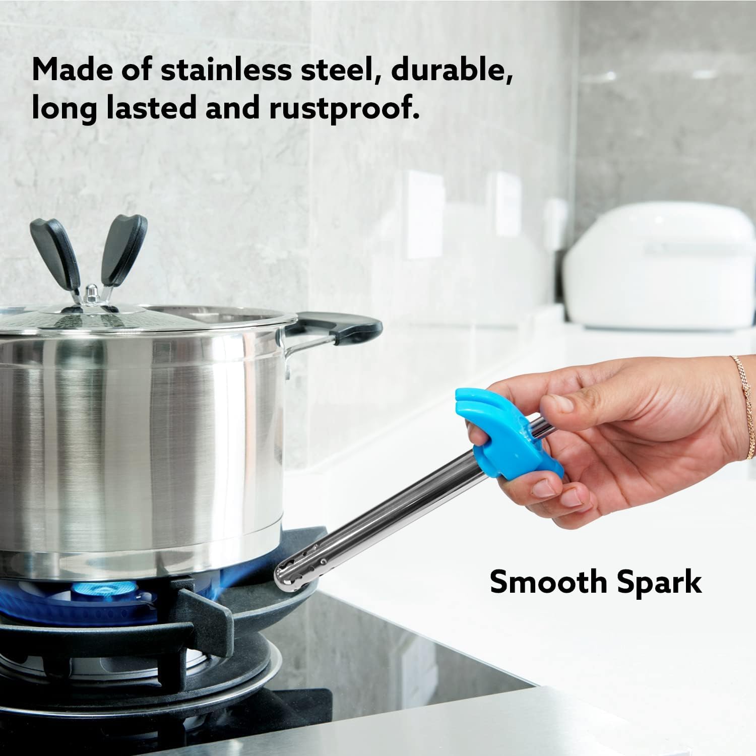 Nisun Easy Grip Premium Waterproof Stainless Steel Hammer Head Design Regular Gas Lighter for Gas Stove, Restaurants & Kitchen Use - Blue