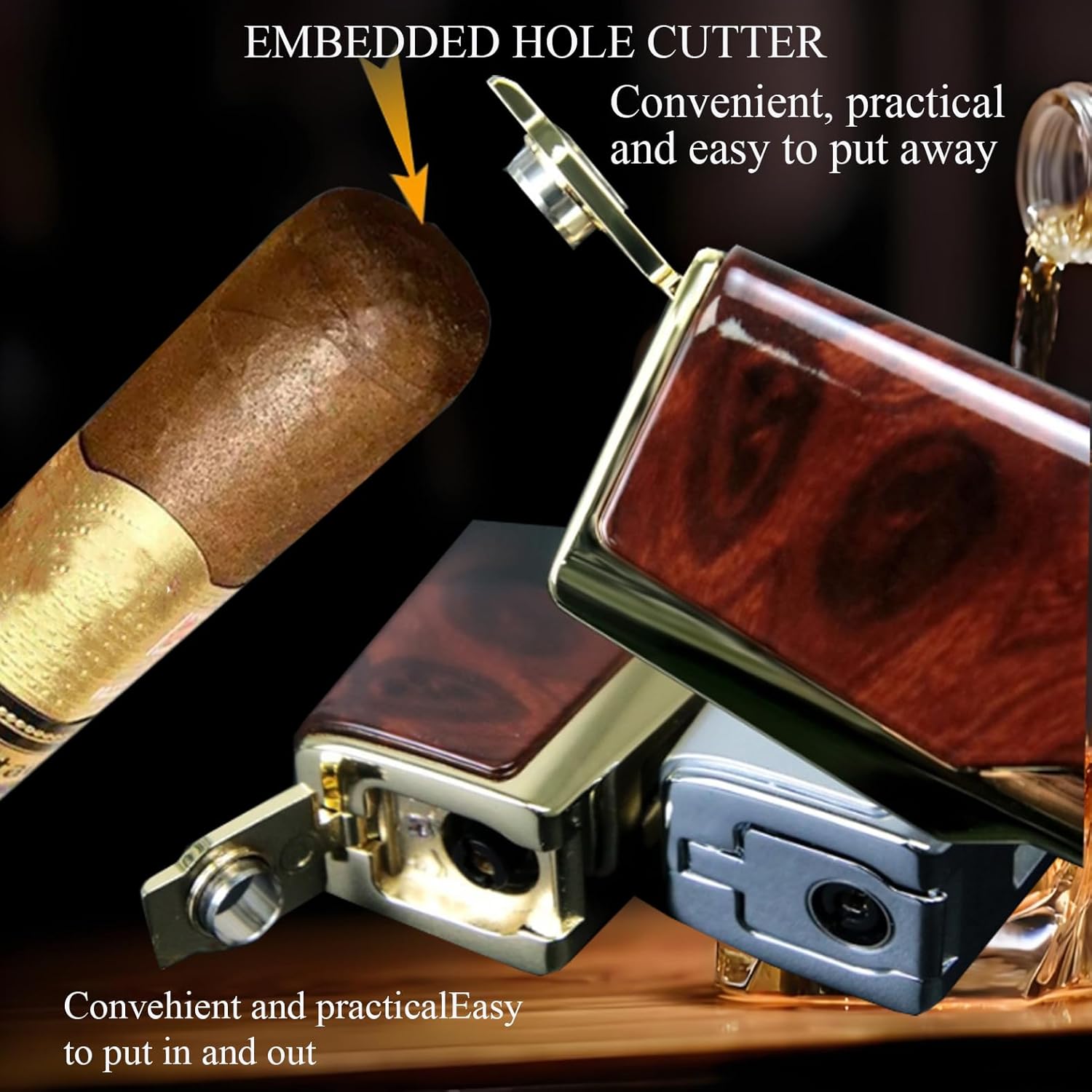 Torch Lighter, 4 Jet Flame Lighter with Punch & Holder - Refillable Butane Windproof Torch Lighter-Premium Gift for Men (B)