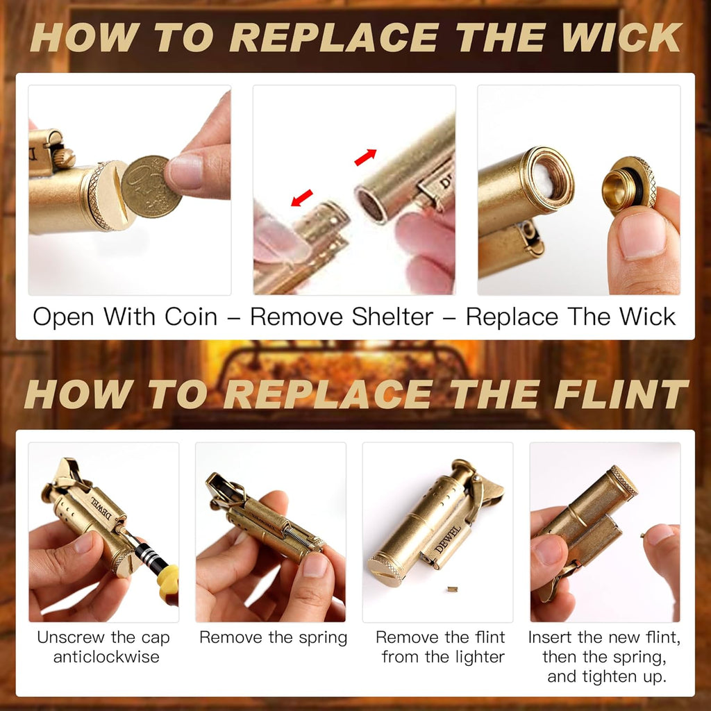 Vintage Copper & Brass Wheel Lighter - Reusable, Windproof, Cool Pressure- Unique Birthday Gift