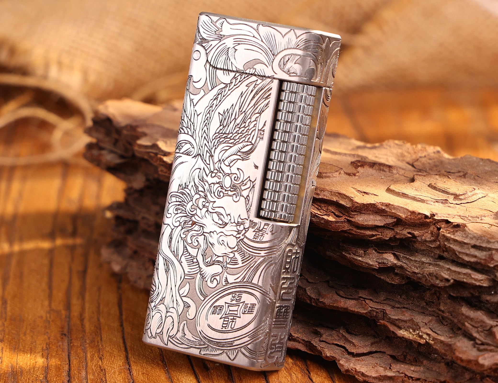 WDMART- Food-Grade Stainless Steel Mechanical Trench Lighter • Retro Soft Flame Oil Lighter • Cool Open Flame Kerosene Lighters one Click lid Opening • Model：Flame Spirit (JD)