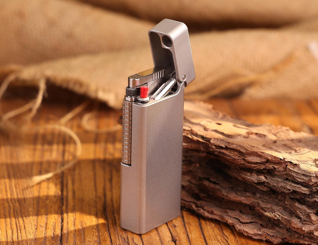 WDMART- Food-Grade Stainless Steel Mechanical Trench Lighter • Retro Soft Flame Oil Lighter • Cool Open Flame Kerosene Lighters one Click lid Opening • Model：Flame Spirit (JD)