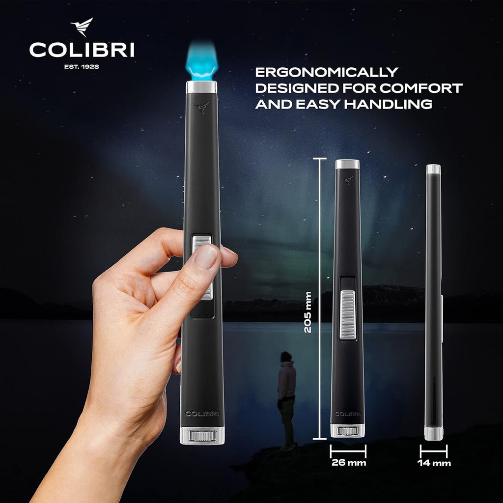 Colibri Aura 10mm Flat Flame Torch Lighter, Multi-Purpose Butane Refillable, Candle, Camping Accessories. Single Action Torch and Refillable Butane.
